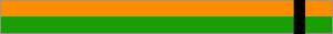 Horizontal rectangle divided into two horizontal halves. Orange on top and green on bottom. Single vertical black stripe on the right hand side.