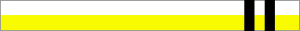 Horizontal rectangle divided into two horizontal halves. White on top and yellow on bottom. Two vertical black stripes on the right hand side.